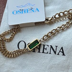 Oshena designer beachwear double strand gold bracelet with emerald green stone